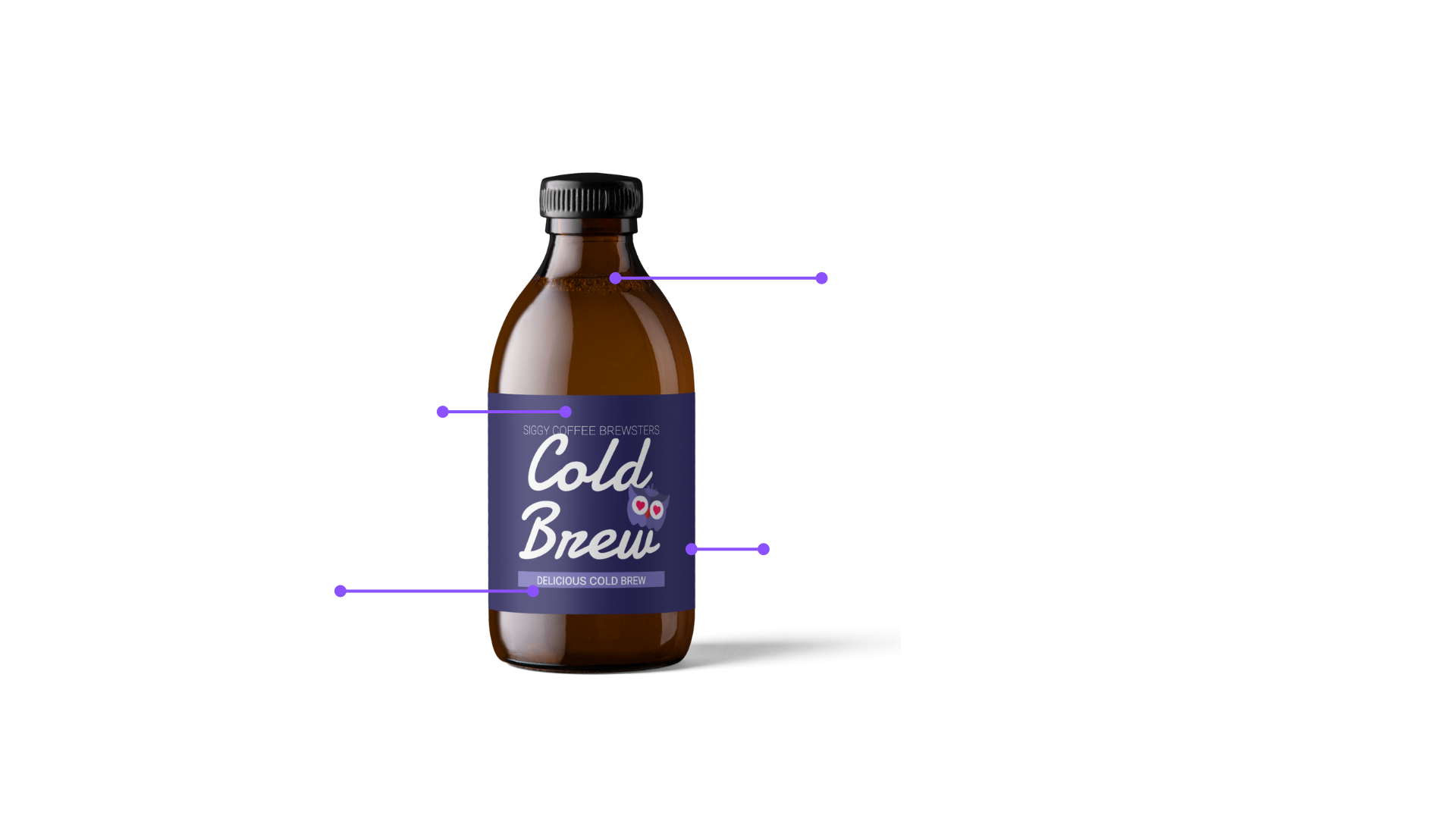 An image of a cold drink bottle with callouts on the attributes, which are the aspects that will be evaluated in maxdiff or concatenated analysis